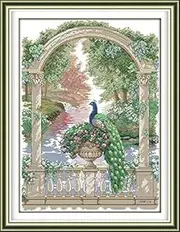 Joy Sunday Cross Stitch Kit 14CT Stamped Embroidery Kits Precise Printed Needlework-Green Peacock 36×48CM