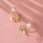 s 925 Sterling Silver Inlay Shell Pearl Zircon Flower Earrings Women s