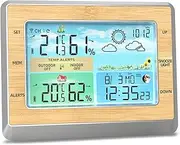 Weather Station, Wireless Indoor Outdoor Thermometer 6 Inch Color LED Display Temperature Humidity Monitor with Barometric Pressure USB Charging Port Moon Phase Comfort Bar 4 Levels Brightness