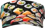 Sushi Print Sunscreen Visor Hats for Women Men Adjustable Empty Top Beach Cap Hat Adults Outdoor Sports Black, Black, One Size