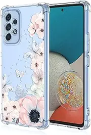 [RRXSYXL] for Galaxy A23 4G Case Samsung Galaxy A23 5G Phone Case Cute Clear Pink Floral Aesthetic Print Design Soft TPU Protective Women Girl's Phone Cover for Samsung A23 4G(Pink Flowers/Butterflies)