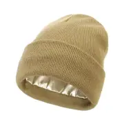 Satin Lined Beanie Unisex Wool Knit Hats Winter Warm Beanie Silk Lined Hats W2V5