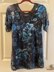 Hale Bob Blouse Gold & Craft Floral Printed Top Shirt Womens NWT S Small