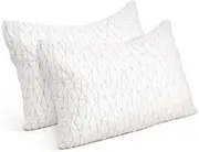 Giselle Bedding Set of 2 Single Memory Foam Pillow Gel Pillows for Sleeping Bed Hotel Cushion, Adjustable Shredded with Removable Washable Cover Back Side and Stomach Sleepers