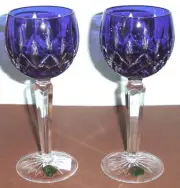 Waterford Lismore Cobalt Blue Crystal Hock Wine Glasses SET/2 #156170 New
