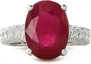 [Galaxy Gold GG] 14K Solid White Rose Yellow Solid Gold Filigree Ring with Oval Shape Ruby
