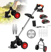 Electric Hand Push Lawn Mower, 3 in 1 Cordless Grass Trimmer with Dual Wheel Assist and LED Power Display, Multifunctional Folding Lawn Mower Adjustable Length & Angle WithWhells