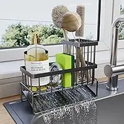 Rust-Resistant Kitchen Sink Organizer | Self-Draining 45° Drip Tray & Detachable Brush/Scrubber Holder | Towel Rack, Sponge Storage & Space-Saving Design for Sink Accessories