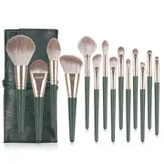 14 Pcs Green Cloud Makeup Brushes Make Up Brush Set Solid Wood Makeup Brush with Bag