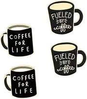 [DEARMAMY] Fashion Alloy Brooch Pin Set 4pcs English Font Coffee Cup Pattern Lapel Badge for Adults Boys and Girls Bag Decoration Random Style