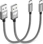 [Aioneus] USB Type C Cable 2Pack 0.5M, Short USB A to USB C Charger Cable Braided USB-C Cord Fast Charging for Samsung Galaxy S23 S22 S21 S20 S10 S9, Huawei P40 P30 P20, Switch etc. All Type C Devices