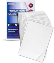 Avarrix Australia A4 Sticker Paper, Paper-Based Matte White, 50 Sheets, Self Adhesive Premium Sticker Paper for Inkjet and Laser Printer, 100gsm Thickness Printable Label Sheets