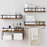Wood Floating Shelves Wall Mounted - 4+1 Tier Rustic Bathroom Wall Shelves over