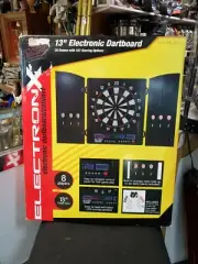 ELECTRONX 42-1054 13" ELECTRONIC DARTBOARD FAT CAT SOFT TIP PLASTIC W DARTS & AC