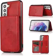 [YocoverTech] for Samsung S21 FE Case,for Galaxy S21 FE 5G Back Case,PU Leather Magnetic Back Shell Cover Case with Card Holders[6.4 inch]-Wind red