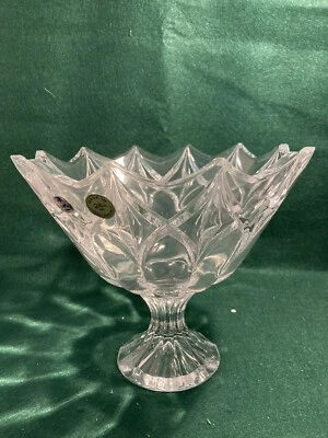Image Bohemia Crystal Footed Bowl Lead Crystal 24% Pbo Made Czech Republic NIB
