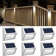Outdoor Solar Lights, Solar Powered Deck Lights, Waterproof Outside Lights for Garden Backyard Patio Yard Fence Post Stair Step Wall Railing Lighting, 3LED Cool Light 6 Pack