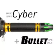 KiWAV Motorcycle Cyber grips Gold with Bullet Bar Ends Green/Black