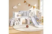 Keezi Kids Slide Swing Set Basketball Hoop Ring Football Outdoor Toys 132cm grey