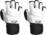 Taekwondo Karate Gloves, Kids PU Leather Taekwondo MMA Gloves, Taekwondo Sparring Gloves with Breathing Cloth, Black and White Punching Bag Gloves, Half Finger Karate Gloves for Men Women Kids