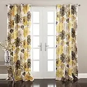 Lush Decor Leah Room Darkening Window Curtain Panel Pair, 84 inch x 52 inch, Yellow/Gray, Set of 2