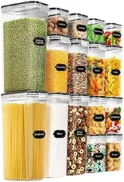 Luxury Lifestyle Airtight Food Storage Containers Set - 16-Pack Pantry Organization Solution with Labels - BPA-Free, Stackable Kitchen Storage for Cereal, Flour, Sugar, and Snacks