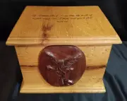 Urn Wood Carved Angel Cremation Walnut Oak Ashes Box Adult Handcrafted 9x7x7 NEW