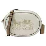 【COACH】新款大馬車LOGO小斜背相機包(米白/鵝黃)