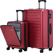 [TydeCkare] 2pcs 20/28" Luggage Set Lightweight Hardshell, Only 20 Inch Carry On 21.65 * 15.35 * 7.87" Cabin Suitcase with Front Pocket, 28 Inch 19.68 * 11.81 * 29.92" Checked Luggage, Wine Red