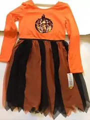 Girl's L 10-12, OR XL 14 Long Sleeve Flip Sequin Pumpkin Halloween Tulle Dress