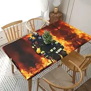 5 Foot Rectangle Elastic Fitted Tablecloth, Waterproof Edged Great for Picnic Party Outdoor Patio,Firefighter Fireman Flame