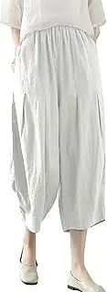 [Generic] Casual Wear for Women Pants Linen Casual Pants Wide Leg Pants for Women High Waist Casual (White, XXXXL)