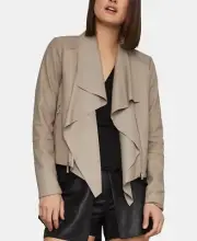 BCBG Maxazria Real Soft Leather Kennedy Drape Taupe Jacket XS NWT