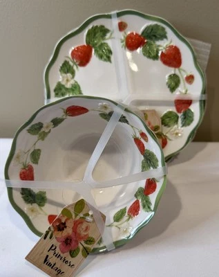 NEW Primrose Vintage 8 PC Strawberry Fields Dessert Plates & Bowls Melamine