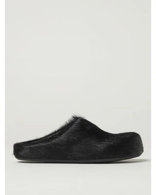 Marni Calf Hair SlipOn Mules Women Black Flat Shoes