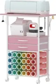 Rolling Storage Cart/Shelf with 24 Vinyl Roll Holders，2 Fabric Drawer,Accessorie