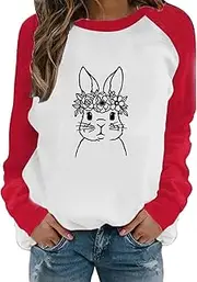[DuBom] Beach Hoodies Women Easter Womens Casual Long Sleeve Crew Neck Rabbit Printed Pullover Hoodless Sweatshirts Fit Blouse Womens Pullover Petite