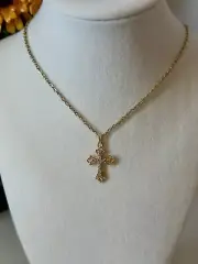 Gold Tone Cross Charm Necklace