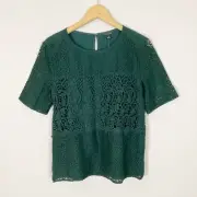 New ANN TAYLOR Size SMALL Green LACE OVERLAY Short Sleeve Top Women’s
