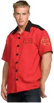 Underwraps Red Fireman Fire Department Shirt Halloween Costume Bowling Men OSFM