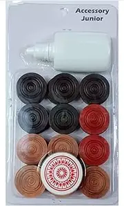 Kalindri Sports Carrom Coins Laminated Wooden 24 Carrom Coins,(Carrom goti) with 1 Striker and Powder Carrom Board Game Accessories
