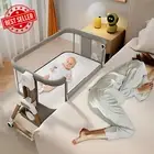 Baby Bassinet Bedside Sleeper Adjustable Co-Sleeper Crib Mesh Wheels Basket