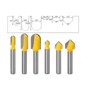 6PCS 1/4" Shank Core Box Router Bit and 90 Degree V Groove Router Bit