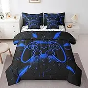 Feelyou Kids Gamer 7 Pieces Bedding Set Full Size, Galaxy Gaming Bed in A Bag Modern Game Console Comforter Set with Sheets Boys Girls Gamepad Teens Bed Set Bedroom Decor 7Pcs