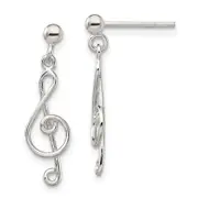 Sterling Silver Polished Treble Clef Post Dangle Earrings