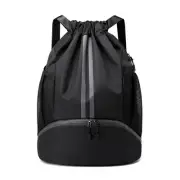 Black Drawstring Gym Bag for Men, Waterproof Drawstring Backpack for Women, S...