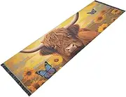 PDZRMY Washable Runner Rug Blue Butterfly Highland Cow 2’ x 6’ Non-Slip Kitchen Runner Rug for Hallways Entryway Bedroom Living Room Floor Carpet Runner- Soft Thin Mat for Family Pet