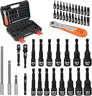 HORUSDY 47-Piece Magnetic Nut Driver Set | Nut Drivers & Screwdriver Bit with Offset Ratchet for Impact Drill | SAE (1/4" to 9/16") and Metric (6-14mm) | Chrome Vanadium Steel | 1/4" Hex Shank