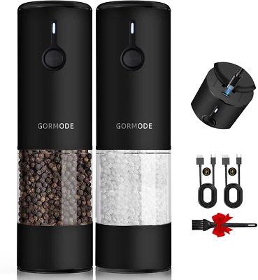 Rechargeable Electric Salt & Pepper Grinder Set (2 Pack)-USB-C Charging with LED