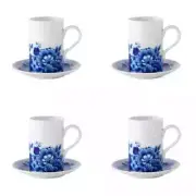 Vista Alegre Blue Ming Coffee Cups and Saucers, Set of 4